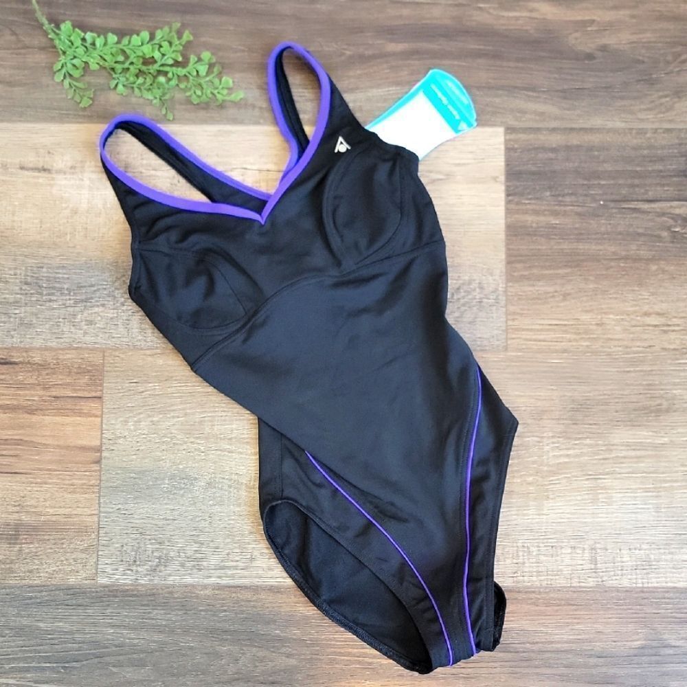 Aqua Sphere NWT Women's Black and Purple One-piece Swimsuit Size 32 (S/M)